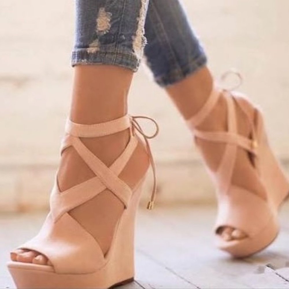 Pink sandal wedge heels